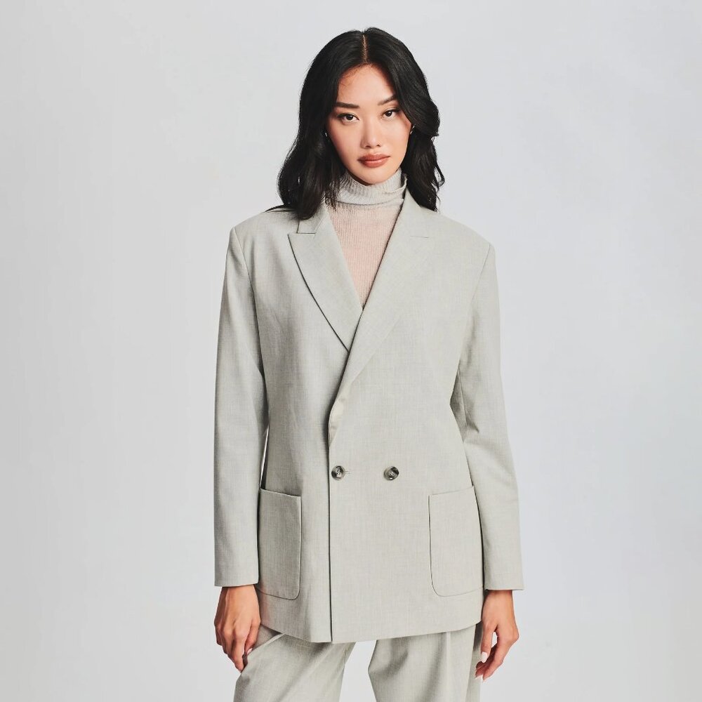 SEROYA Natasha Blazer Double Breasted Wool Blend Grey Size Medium NEW NWT